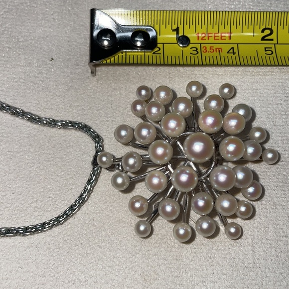 14K White Gold Vintage Mid-Century South Sea Cultured Pearl Pendant/Brooch - Picture 12 of 13